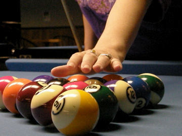 Racking Pool Balls On Blue Pool Table Cloth